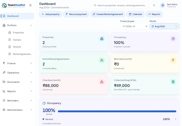 TenantSimplified desktop dashboard