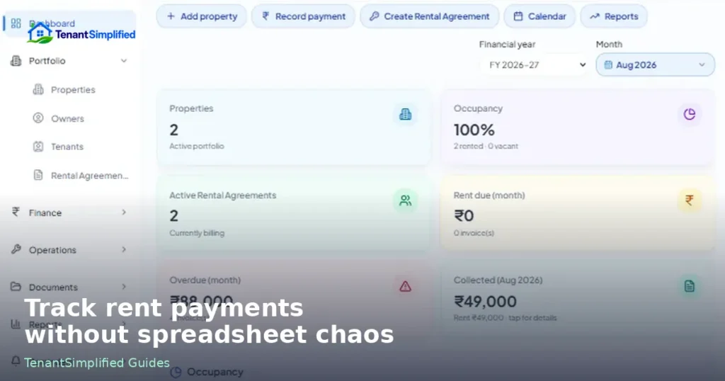 Landlord rent payment tracking overview in TenantSimplified