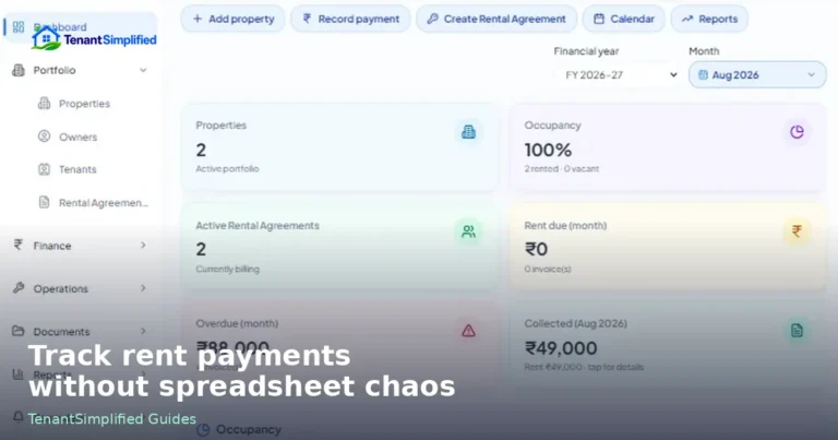 Landlord rent payment tracking overview in TenantSimplified